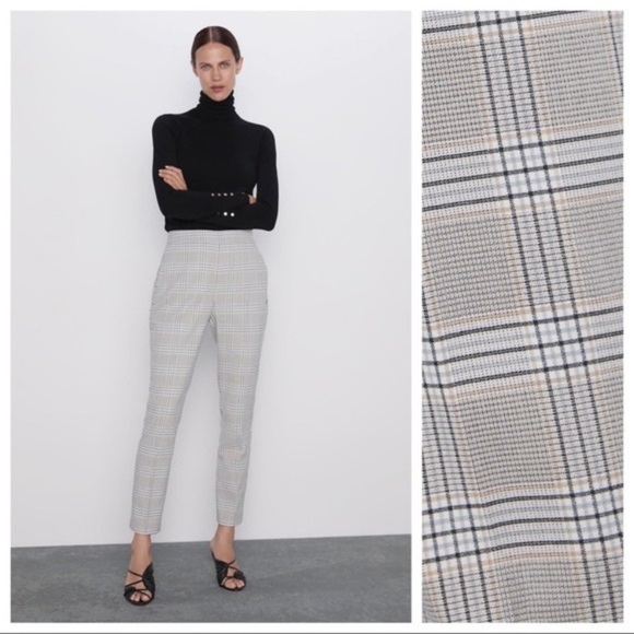 Zara Plaid Trouser Pants Work Office Attire Side Zip Size Medium - Picture 5 of 6